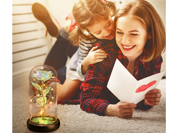 Rosa eterna en caja de cristal luminosa led de regalo para la ocasión de la mujer