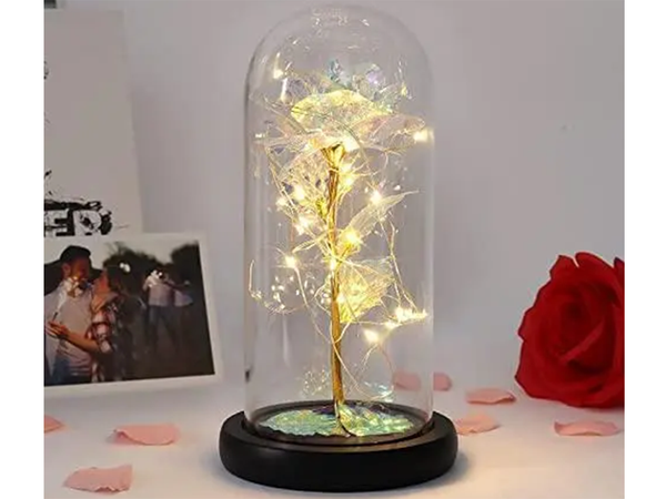 Rosa eterna en caja de cristal luminosa led de regalo para la ocasión de la mujer