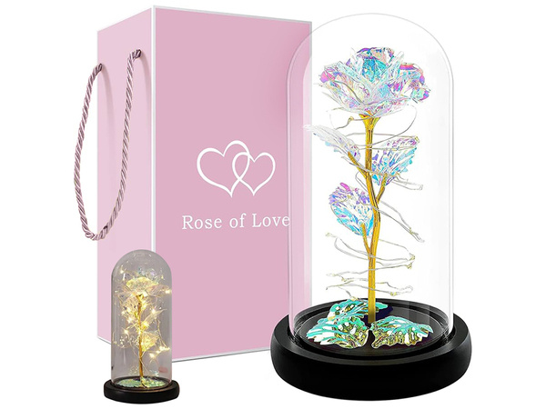 Rosa eterna en caja de cristal luminosa led de regalo para la ocasión de la mujer