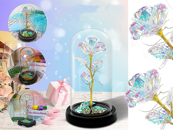 Rosa eterna en caja de cristal luminosa led de regalo para la ocasión de la mujer