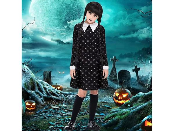 Vestido miercoles disfraz addams niños halloween disfraz 135